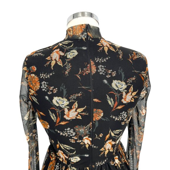 Altar'd State Floral High Neck Mesh Tiered Mini Dress Black Rust Size Medium - Picture 6 of 10